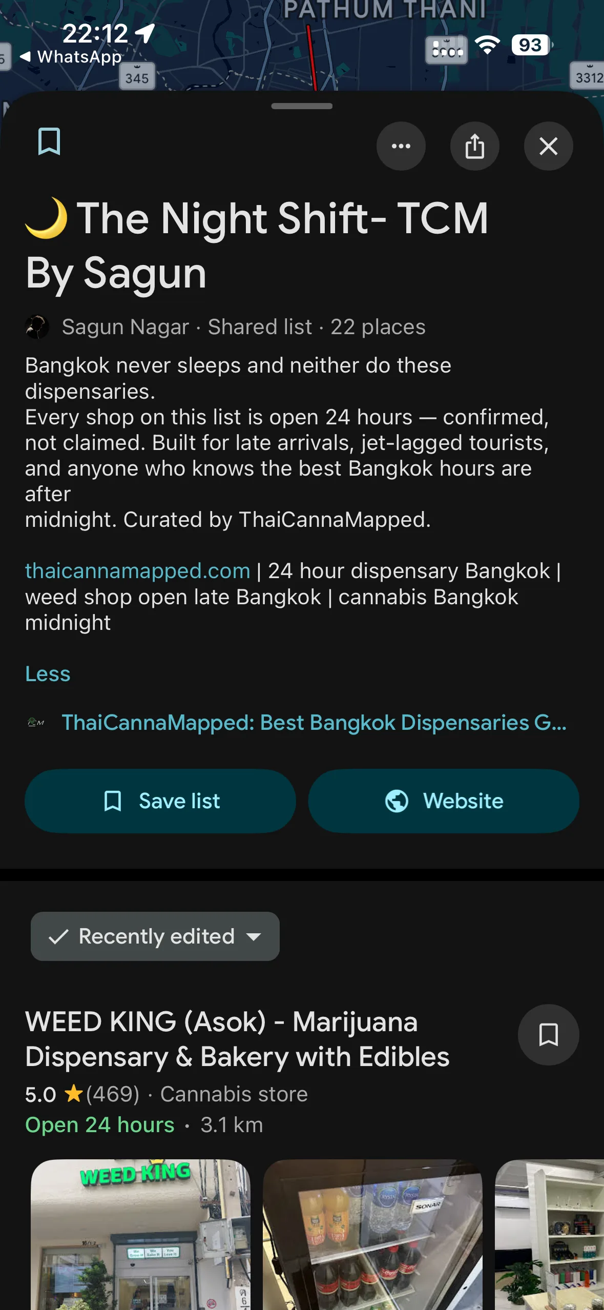 Night Shift Bangkok late night cannabis dispensaries Google Maps list